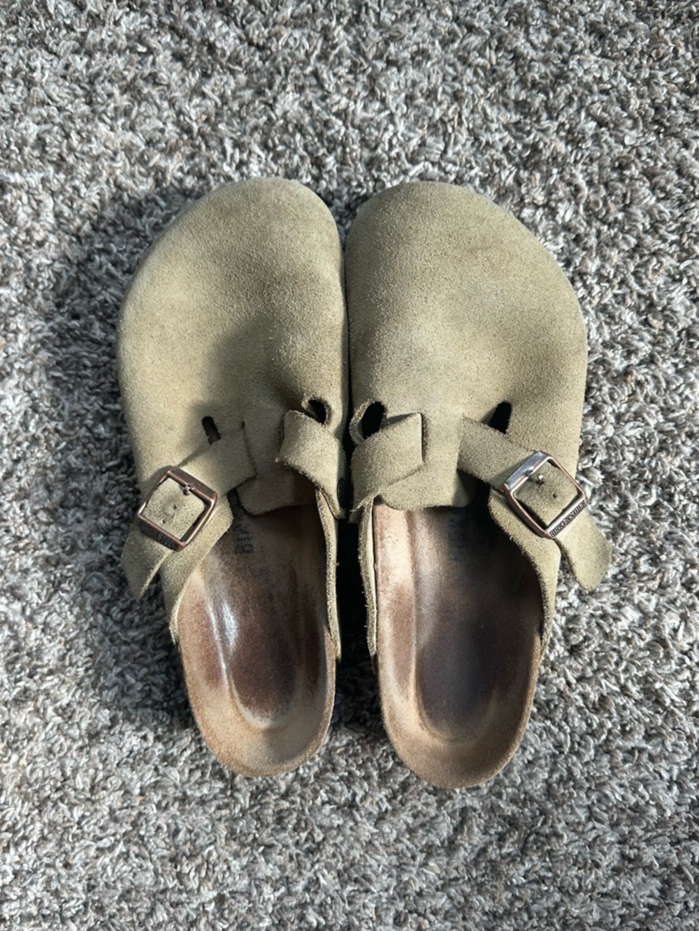 Beige Suede Slip-On Clog with Buckle